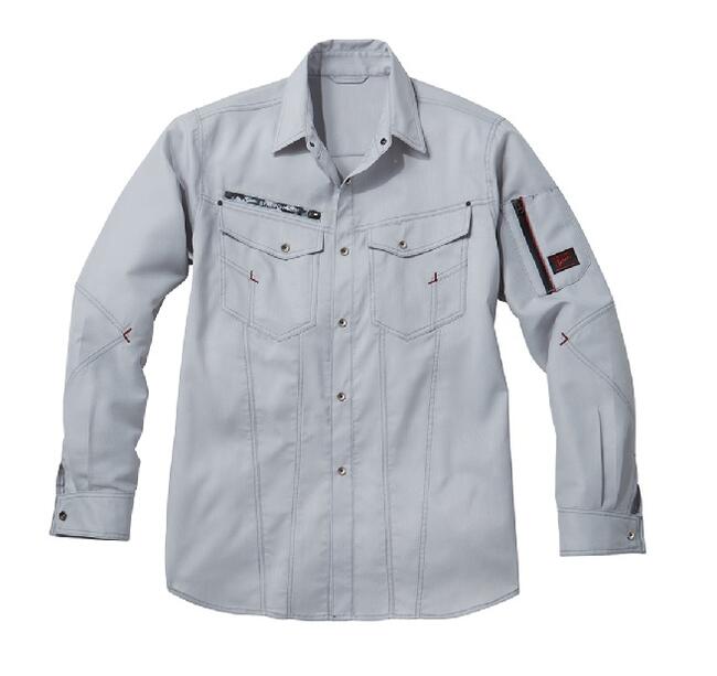 インパクト カモフラファスナーJawin 56804 ストレッチ長袖シャツ 4L5L ボディーフィール ポリエステル90%綿10% 制電素材 2020SS 自重堂　春夏作業服　新商品
