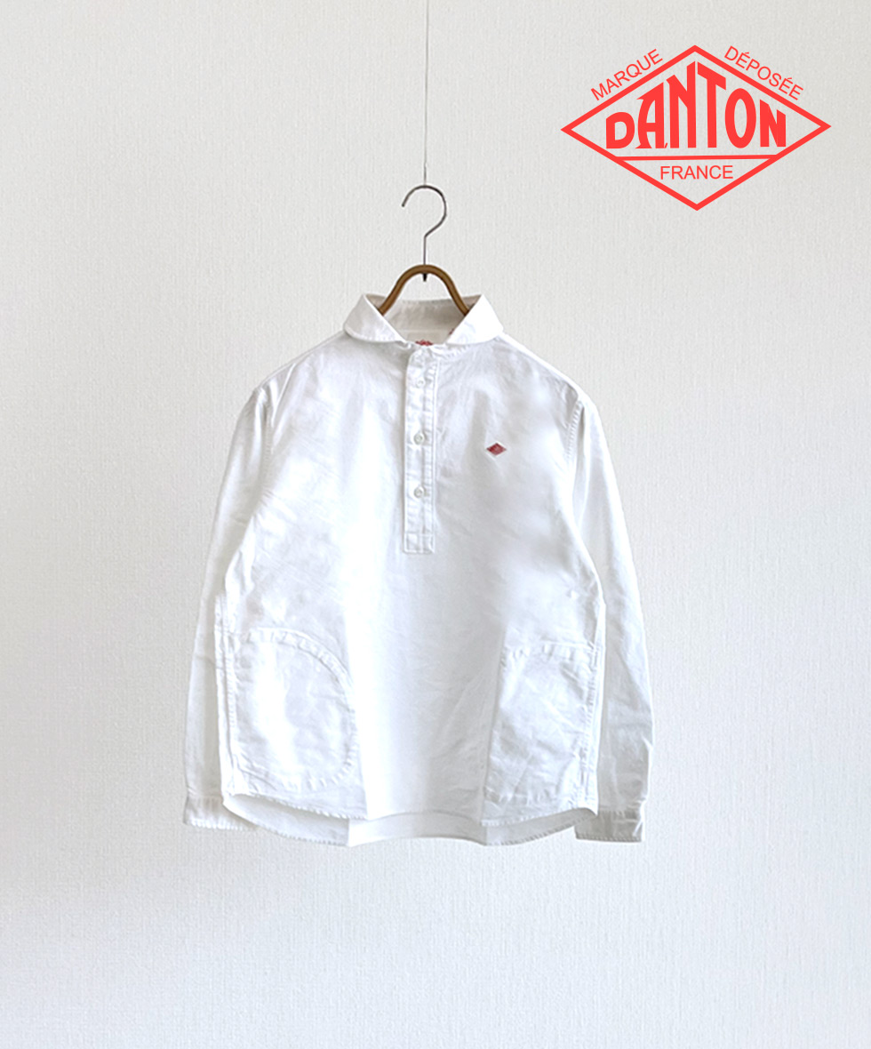 DANTON Women's Oxford Round Collar Pullover Shirt ダントン オックスフォード ラウンドカラー プルオーバーシャツ プレーン 丸襟プルオーバーシャツ 白シャツ レディース|WORKS.Co