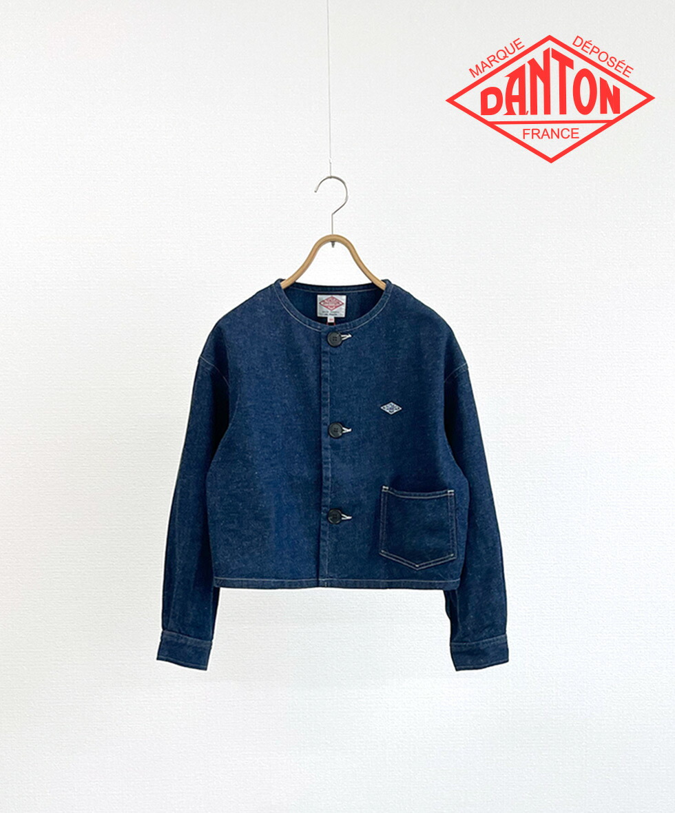【送料無料】【正規取扱店】DANTON ダントン Women's Denim Collarless Short Jacket レディース デニム ノーカラー ショートジャケット 11ozデニム ワイドシルエット 軽アウター