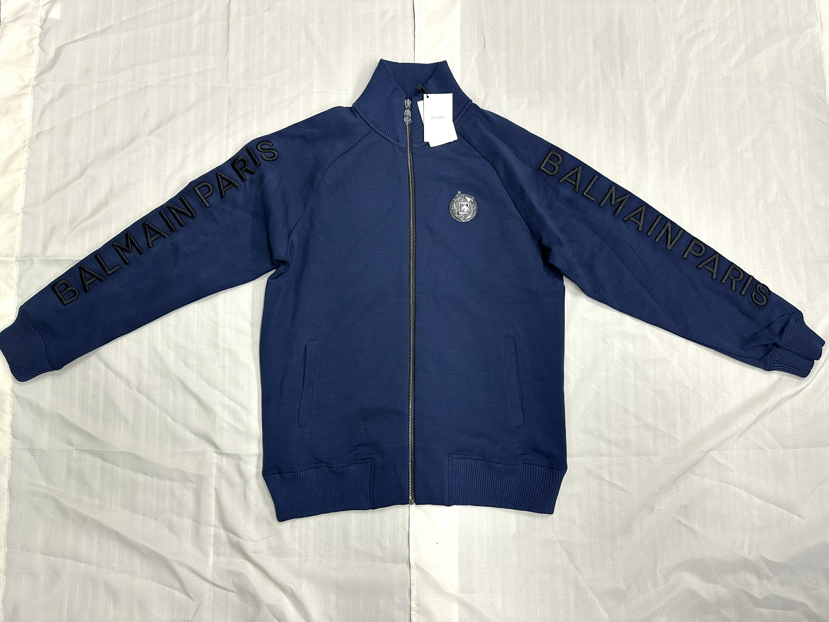 【新品引き舟付】BALMAIN バルマン 上衣 米国海軍 紺 L 汗水 貨物自動車上衣 片方ロゴタイプ メンズ 御前上等感 ラグジュアリー