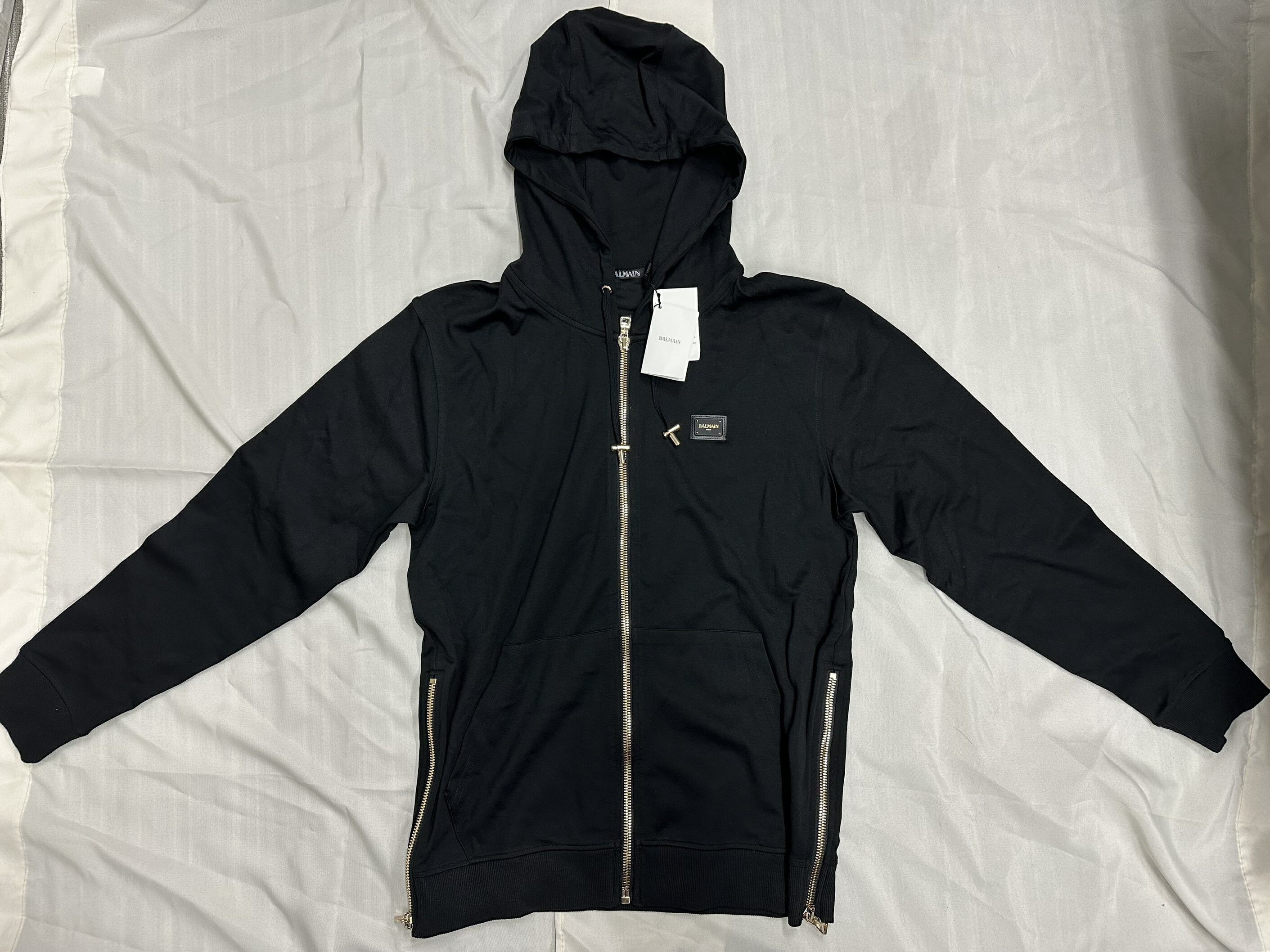 BALMAIN バルマン ロゴ パーカー フーディー 黒 ブラック サイズ L BALMAIN バルマン パーカー 黒 ロゴ サイドジップ スウェットフーディ