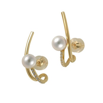 ダイヤモンド デザインピアス 18KYG あこや 6.5mm 0.09カラット 18 KYG 6.5 mm Akoya Pearl Earrings with 0.09ctw Diamonds ジュエリー プレゼント 記念日 誕生日 ギフト