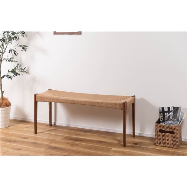 ダイニング ベンチ 約幅105×奥行36×高さ46cm ブラウン 天然木 木製 ペーパーコード 完成品 インテリア家具