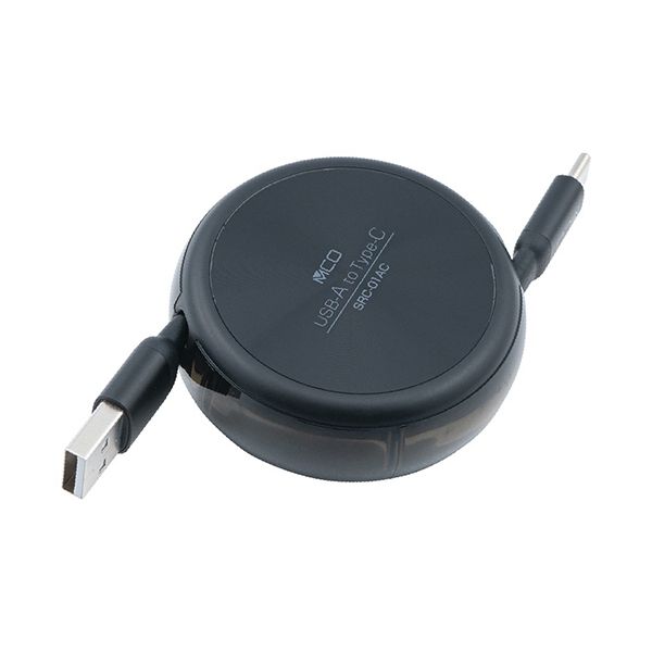 ナカバヤシ ミヨシからみにくいコードリール USB-A to C ブラック 約1m SRC-01ACBK 1個