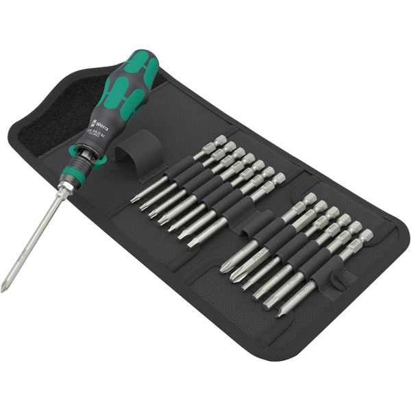 WERA ヴェラ 手動 仕立て上げる機械類用 15点組 1/4HEX ラチェットドライバー ビット書き割り 布切れボックス席付 051066 物の具