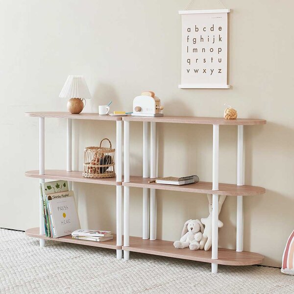 ROOM＆HOMEデイリラウンドハーフ棚 3段 約幅80cm オーク×ホワイト 組立品