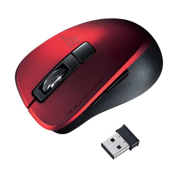 （まとめ）サンワサプライ 静音ワイヤレスブルーLEDマウス(5ボタン) レッド MA-WBL153R 1個【×3セット】