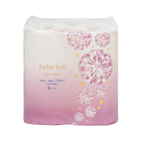 (まとめ）TANOSEE トイレットペーパーピュアホワイト ダブル 芯あり 50m 1仕掛ける（48一巻き：8一巻き×6風呂敷き包み）【×5仕掛ける】