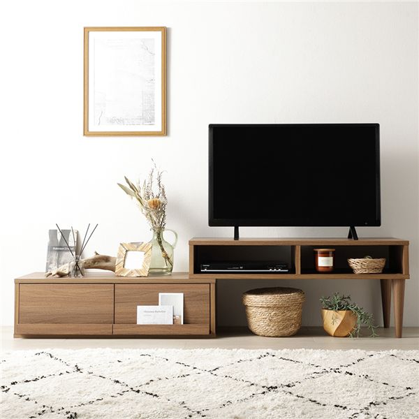 伸縮 テレビボード 引き出しタイプ 幅90cm ブラウン ローボード コーナータイプ テレビ台 テレビラック TVボード TV台 組立品