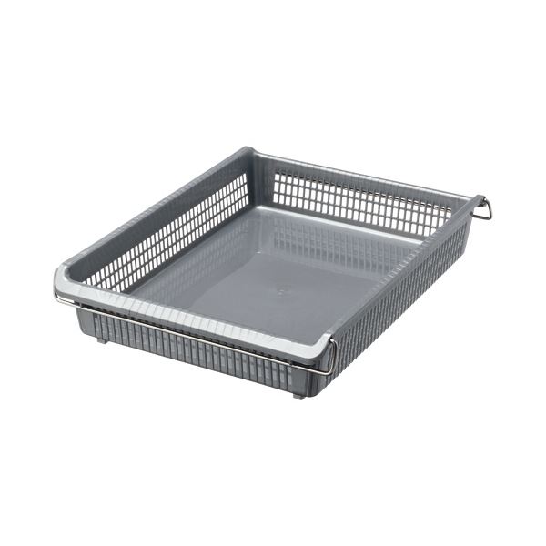 (まとめ）伊藤忠リーテイルリンクスタックトレーメタルハンドル付 浅型小 グレー STA4S 1個【×15セット】