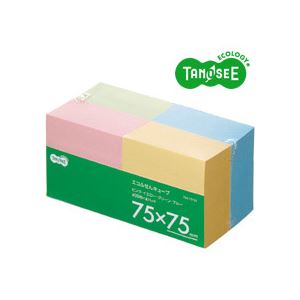 （まとめ）TANOSEE エコふせん 正六面体 400枚混色 75×75粍 4冊入×5容器に並べる