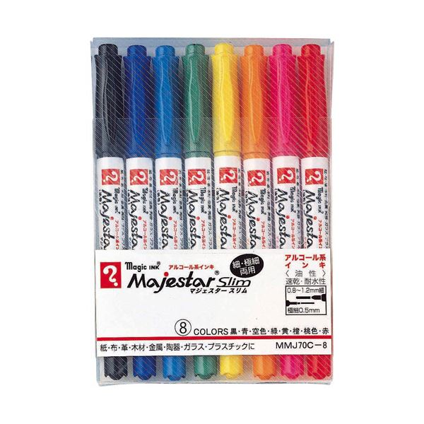 （まとめ）寺西化学 油性マーカー マジックインキマジェスタースリム 極細+細字 8色(各色1本) MMJ70C-8 1パック【×10セット】 7,188円