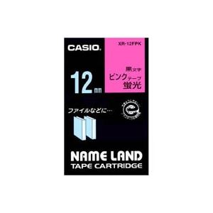 （まとめ）カシオ CASIO 蛍光テープ XR-12FPK 桃に黒文字 12mm【×5セット】