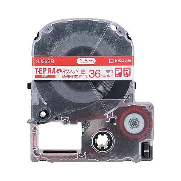 (まとめ) キングジム テプラ PRO テープカートリッジ マグネットテープ 36mm 白/赤文字 SJ36SR 1個