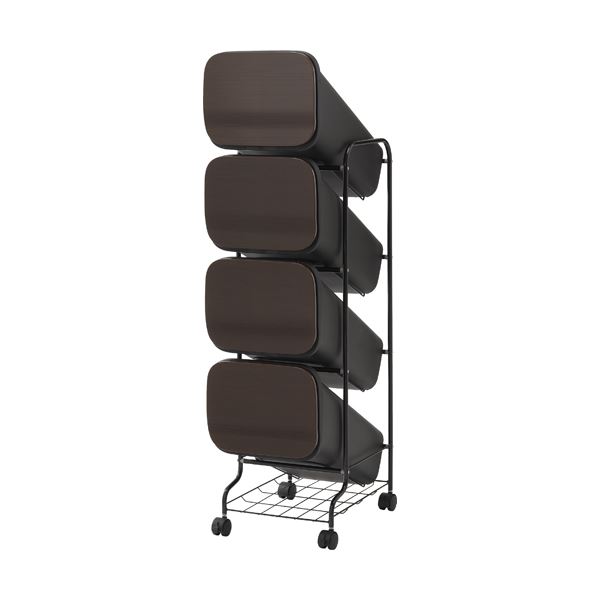 スタンド式 ダストボックス/ゴミ箱 【ウッド 19L×4段】 木目調 高さ122cm キャスター付き 『スムース』【代引不可】