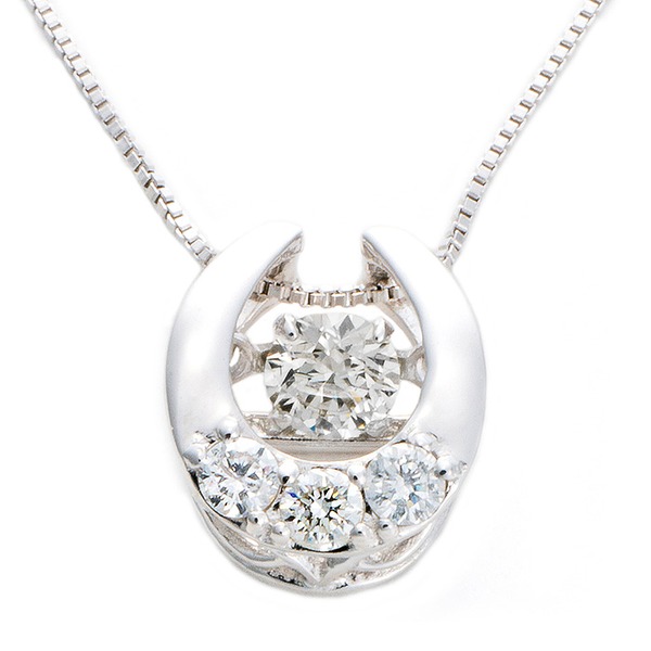 ダイヤモンド ネックレス K18 ホワイトゴールド 0.2ct ダンシングストーン ダイヤモンドスウィング 馬蹄 一粒 揺れるダイヤ ペンダント 鑑別カード付き|ワールドデポ