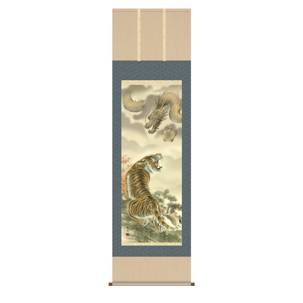 掛け軸 長さ約1884mm 北条裕華 掛軸 尺五 「龍虎図」 桐箱入り 日本製 掛軸