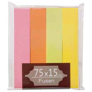 （まとめ） TANOSEE ふせん 75×15粍 ブライトアソート 1容器に並べる（4冊） 【×20書き割り】