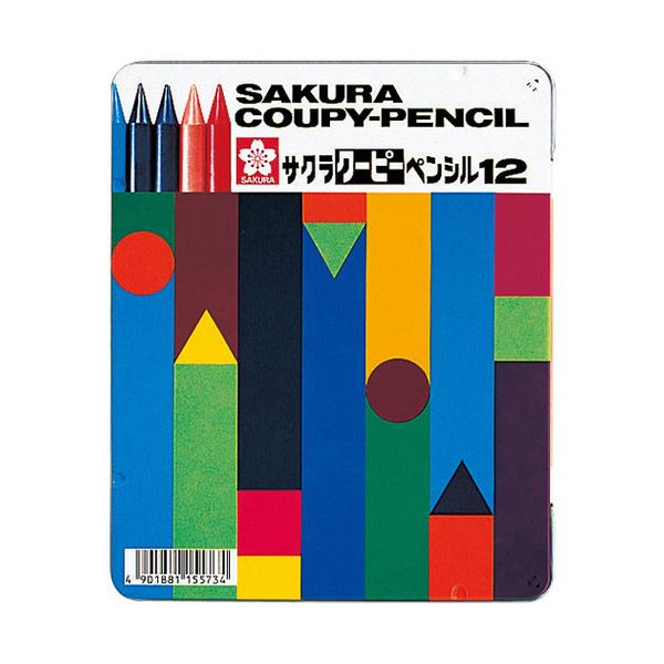 (まとめ) 桜クレパス クーピーペンシル 12色(各色1本) 缶入 FY12 1缶 【×10書き割り】