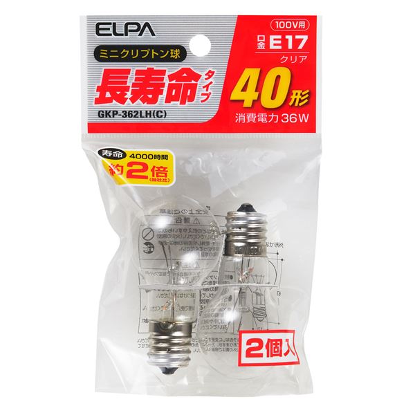 まとめ ELPA 長寿命ミニクリプトン球 電球 40W形 E17 クリア 2個入 GKP