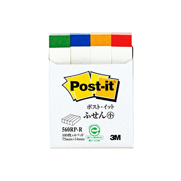 (まとめ) 3M ポストイット ふせん小 再生紙スタンダードカラー 75×14mm ホワイト（4色帯入） 560RP-R 1パック（4冊） 【×30セット】 9,667円