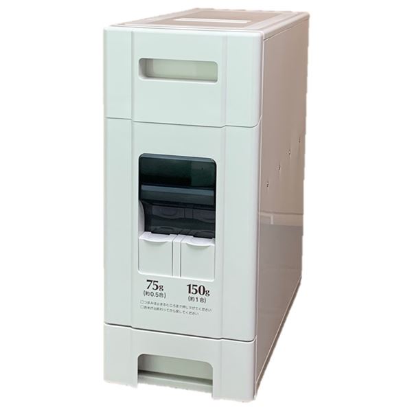 コンパクト ライスストッカー/米びつ 【マイルドホワイト 12kg収納 0.5号計量可】 幅19cm 〔キッチン 台所〕｜ワールドデポ