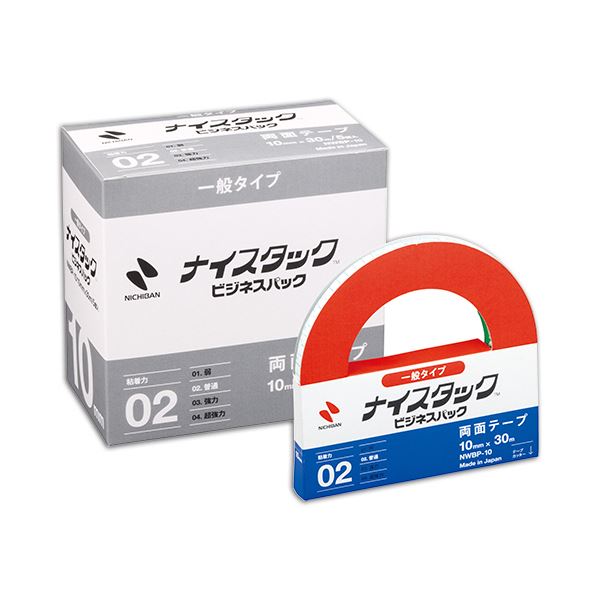 (まとめ) ニチバン ナイスタック 再生紙両面テープ ビジネスパック 大巻 10mm×30m NWBP-10 1パック(5巻) 【×10セット】