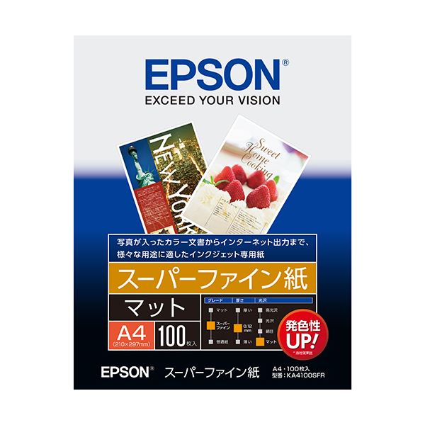 (まとめ) エプソン EPSON スーパーファイン紙 A4 KA4100SFR 1冊（100枚）  【×10書き割り】