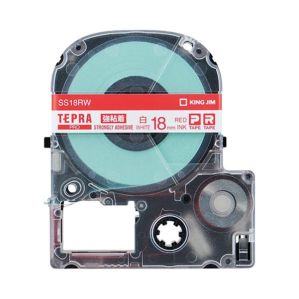 (まとめ) キングジム テプラ PRO テープカートリッジ 強粘着 18mm 白／赤文字 SS18RW 1個 【×10セット】