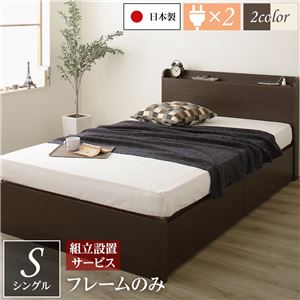 〔精神的な統合据え付ける客あしらい付き添い人〕薄型宮付き添い人 牢固たるボックス席納める 寝台 シングル 暗然たる赤銅色 ひな形のみ 抽き出し2杯 日本製【代引不可】