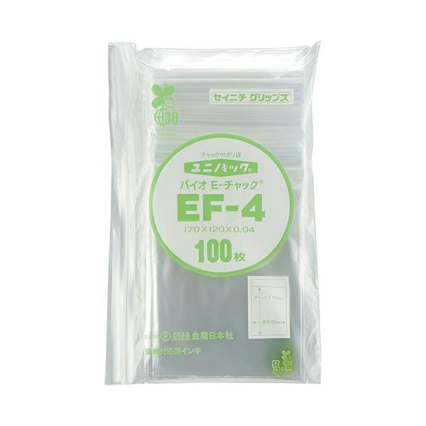 （まとめ）セイニチ ユニパック バイオ ファスナー付 ヨコ120×タテ170×奥ふかさ0.04粍 EF-4 1容器に並べる（100枚） 【×10書き割り】
