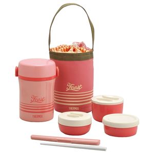 【6個書き割り】 【THERMOS サーモス】 保温弁当箱/ステンレス鋼 夕ご飯ジャー 【コーラルさくら色】 縦型 軽さ パウダーコンパクト