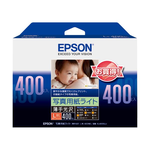 (まとめ) エプソン EPSON 写真用紙ライト＜薄手光沢＞ L判 KL400SLU 1冊（400枚） 【×10セット】