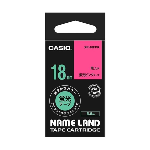 (まとめ) カシオ CASIO 名まえ地びた NAME LAND 標準尺度磁気テープ 18mm×5.5m 螢光さくら色／黒文字 XR-18FPK 1個  【×10書き割り】