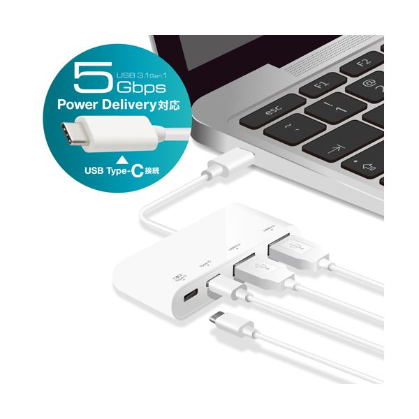 エレコム USBHUB/USB3.1(Gen1)/PD対応/Type-Cコネクタ/Aメス2ポート/Cメス2ポート/バスパワー/ホワイト U3HC-A423P5WH