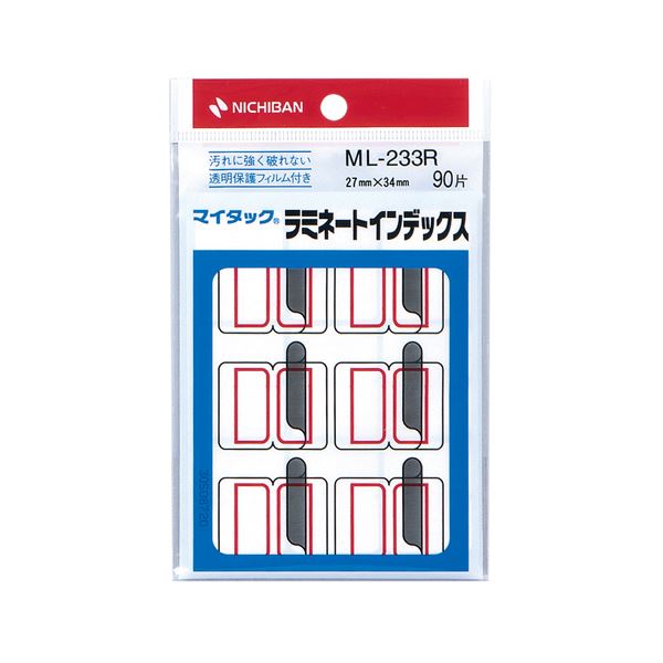 (まとめ) ニチバン マイタック ラミネートインデックス 保護フィルム付 大 27×34mm 赤枠 ML-233R 1パック(90片：9片×10シート) 【×50セット】