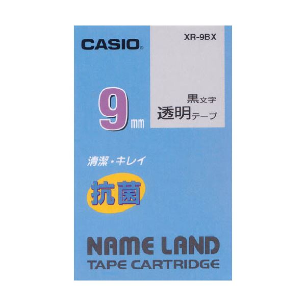 (まとめ) カシオ NAME LAND 抗菌テープ9mm×5.5m 透明/黒文字 XR-9BX 1個 【×10セット】