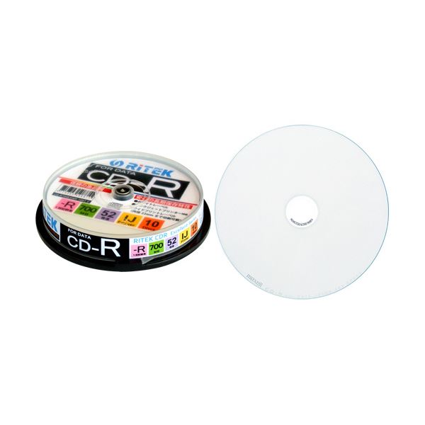 (まとめ) RITEK 資料用CD-R 700MB1-52倍速 ホワイトワイドプリンタブル スピンドル容れもの CD-R700EXWP.10RT C1容器に並べる(10枚)  【×30書き割り】
