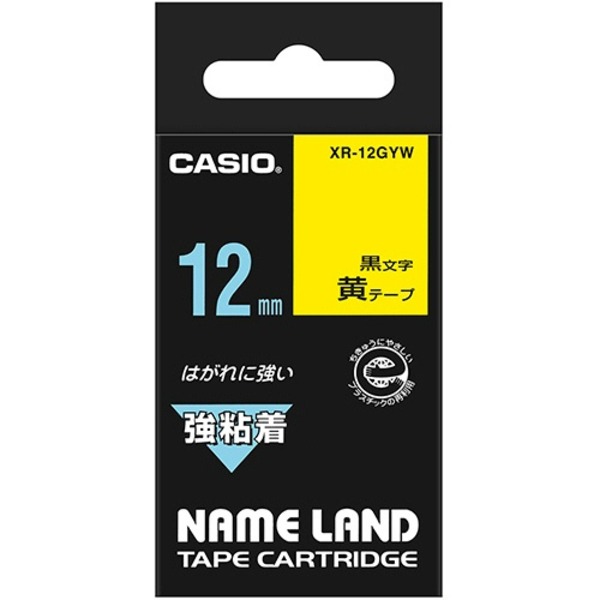 (まとめ) カシオ CASIO 名まえ地べた NAME LAND 強へばり着く磁気テープ 12mm×5.5m 黄／黒文字 XR-12GYW 1個  【×10仕掛ける】