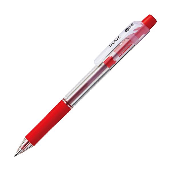 (まとめ) TANOSEE ノック式油性ボールペン ロング芯タイプ 0.5mm 赤 1セット（10本） 【×10セット】