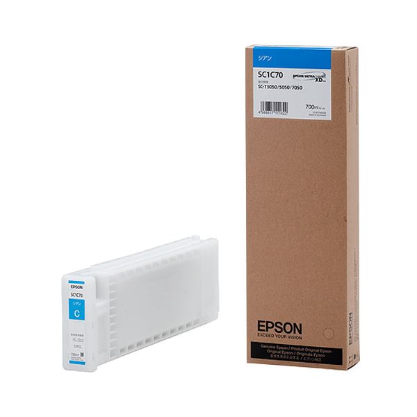 (まとめ) エプソン EPSON インクカートリッジ シアン 700ml SC1C70 1個 【×10セット】