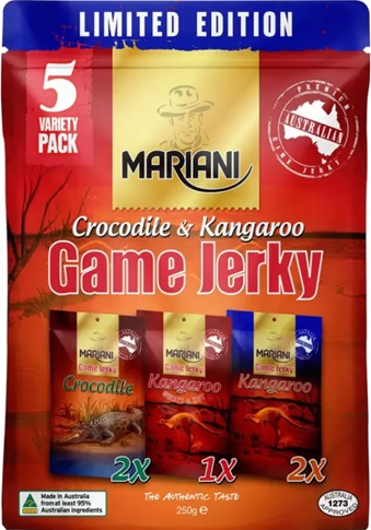 【5袋入】MARIANI Game Jerky マリア―二 ゲイムジャーキー (クロコダイル ＆ カンガルー) 50g × 5 ジャーキー 輸入 海外 おつまみ つまみ 低脂肪 オーストラリア オーストラリア土産 プレミアム カンガルー クロコダイル画像