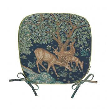 川島織物セルコン Morris Design Studio ザ・ブルック ダイニングシートクッション 45cm×43珊 LN1749 DB 暗然たる青碧