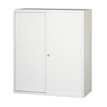 壁面収納家具/D:450・ホワイトタイプ 引違スチール戸/ラッチ仕様 H1050 棚板2枚付 ALPSホワイト色 COM-UASR-W11｜ワールドデポ