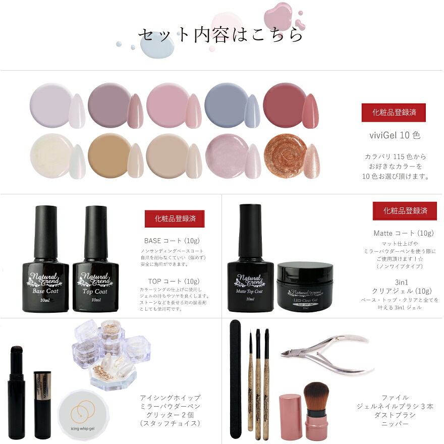 送料無料 ジェルネイルviviジェルキット ライトレス ジェルネイル キット ジェルネイルセット