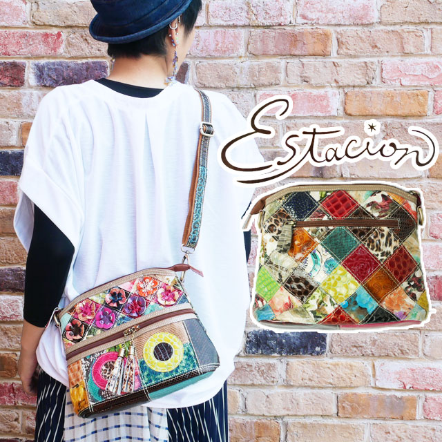 ＼ポイント7倍 4/18限定／エスタシオン 送料無料 最強翌日配送 Estacion ショルダーバッグ タッセル 本革 レザー レディース A88-2 MT ショルダー バック 斜め掛け バッグ 2way エナメル マルチ カラフル エスニック アジアン 花 diver
