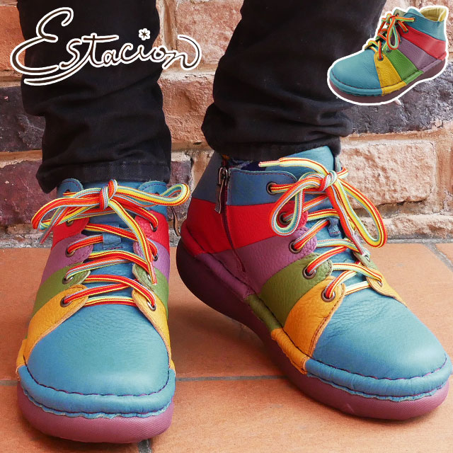送料無料 レディース ショートブーツ エスタシオン Estacion TGE339 本革 レザー 厚底 ベルクロ 歩きやすい 疲れない ボーダー カラフル 虹色 レインボー マルチ 楽天市場】＼お年玉!最大2000円クーポン!1/5迄／エスタシオン 送料無料