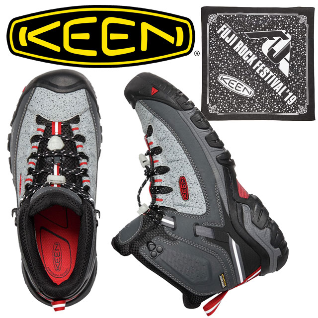 キーン KEEN レディース トレッキングシューズ ターギー イーエックスピー ミッド SP WP ハイキングシューズ アウトドア 防水 ミッドカット 靴 ストーン/ファイアーレッド 1021805 送料無料 最強翌日配送 evid｜ワールド靴店