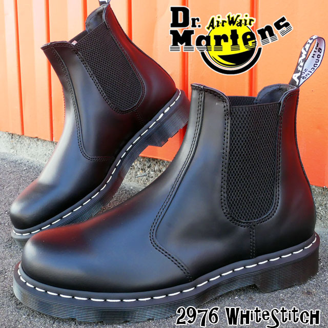 ドクターマーチン Dr.Martens メンズ レディース サイドゴアブーツ ショートブーツ 2976 ホワイト ステッチ チェルシーブーツ レザー 本革 26257001 ブラック 黒 送料無料 最強翌日配送 evid｜ワールド靴店