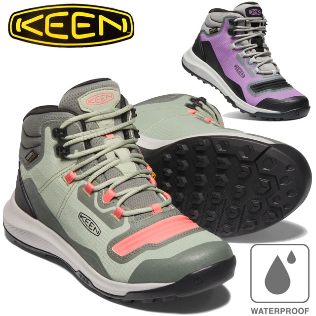 キーン KEEN レディース トレッキングシューズ テンポ フレックス ミッド ウォータープルーフ 防水 ハイキングシューズ ウォータープルーフ スニーカー アウトドア 靴 1024845 グレー 1024846 アフリカンバイオレット 送料無料 最強翌日配送 evid｜ワールド靴店